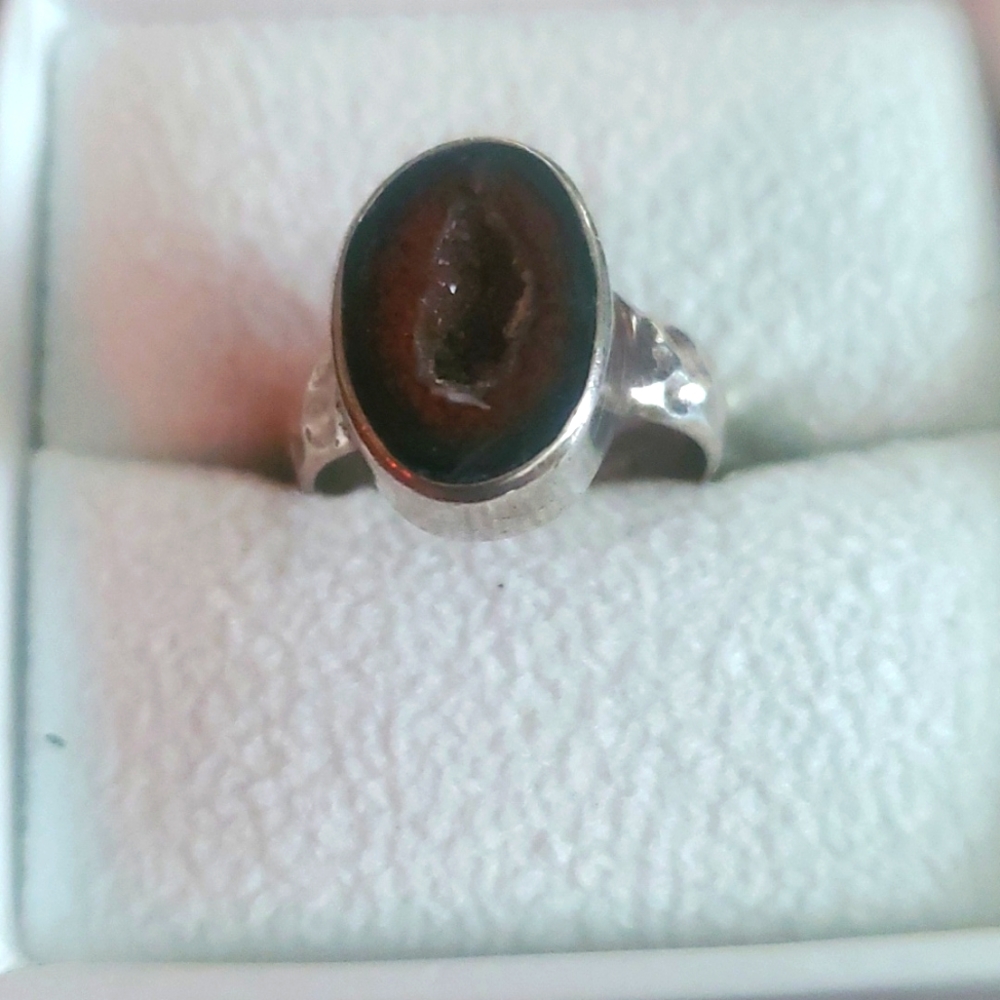 Red Moss Agate w Druzy sterling ring size 6